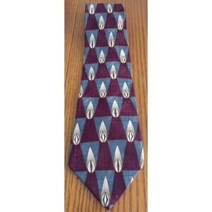 Bill Blass‎ Black Label Men's Necktie Tie Silk Burgundy Gray Gold Geometric